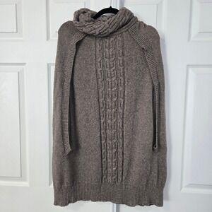 Gap Maternity Brown Cable Knit Turtleneck Poncho Sweater Cape Arm Slots Medium